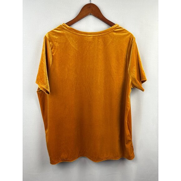 Women’s Old Navy Size 1X Gold Velvet Short Sleeve Shirt - Picture 3 of 5